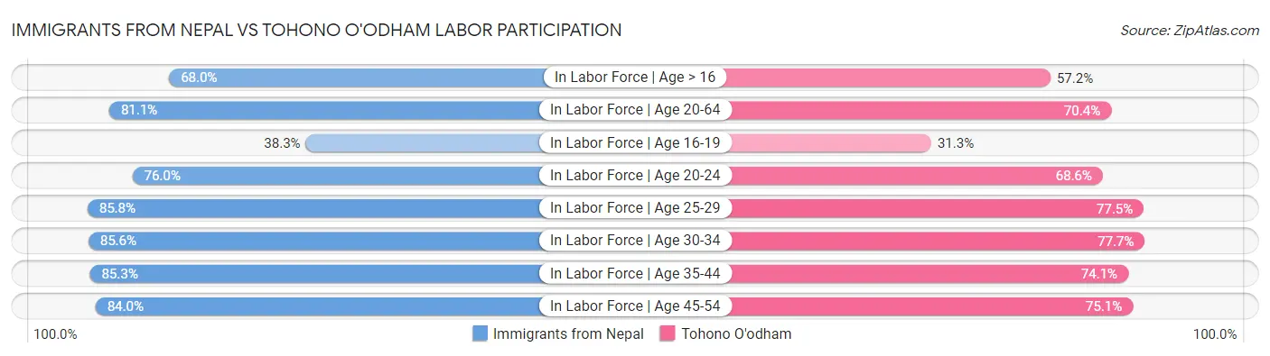 Immigrants from Nepal vs Tohono O'odham Labor Participation