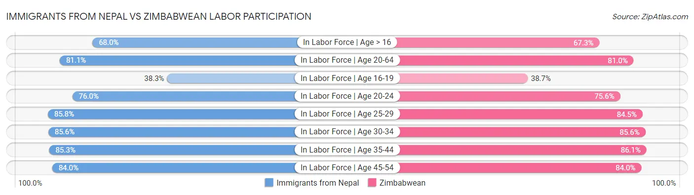 Immigrants from Nepal vs Zimbabwean Labor Participation