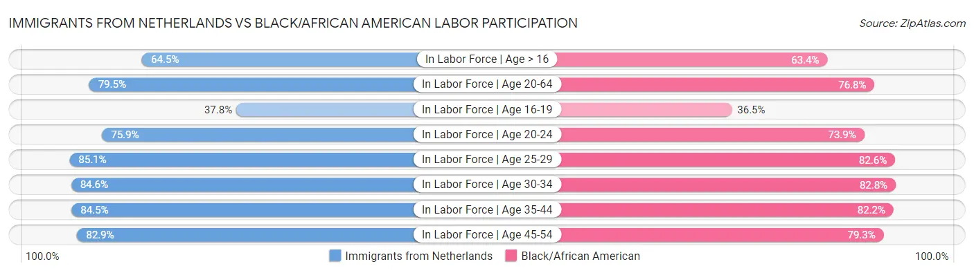 Immigrants from Netherlands vs Black/African American Labor Participation