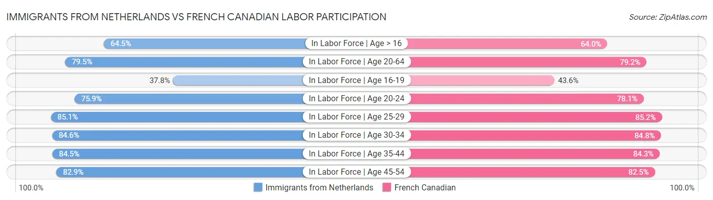 Immigrants from Netherlands vs French Canadian Labor Participation