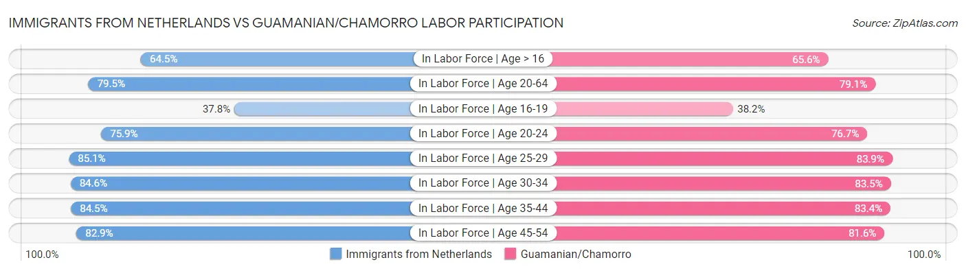 Immigrants from Netherlands vs Guamanian/Chamorro Labor Participation