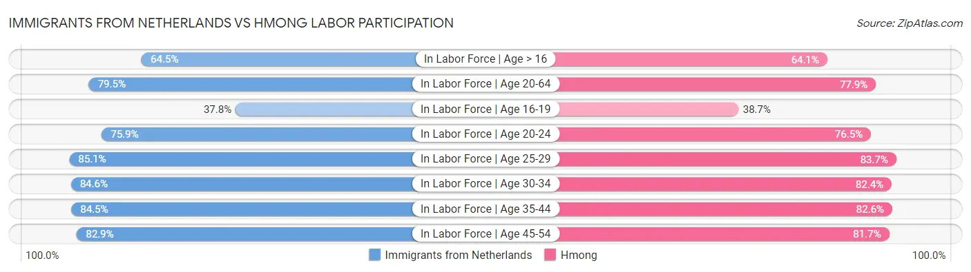 Immigrants from Netherlands vs Hmong Labor Participation