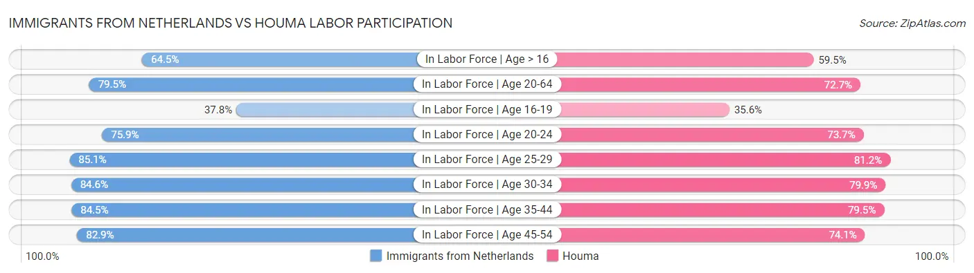 Immigrants from Netherlands vs Houma Labor Participation