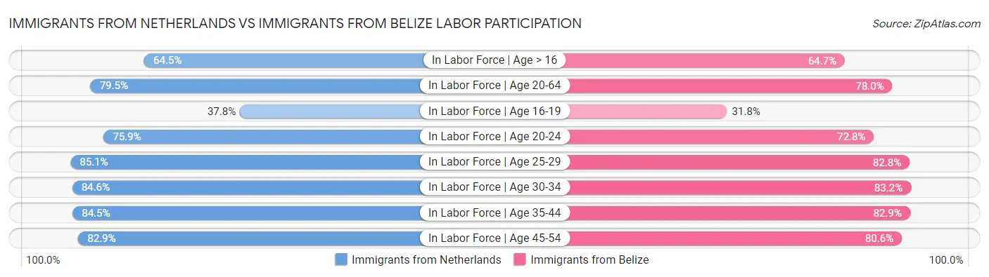 Immigrants from Netherlands vs Immigrants from Belize Labor Participation