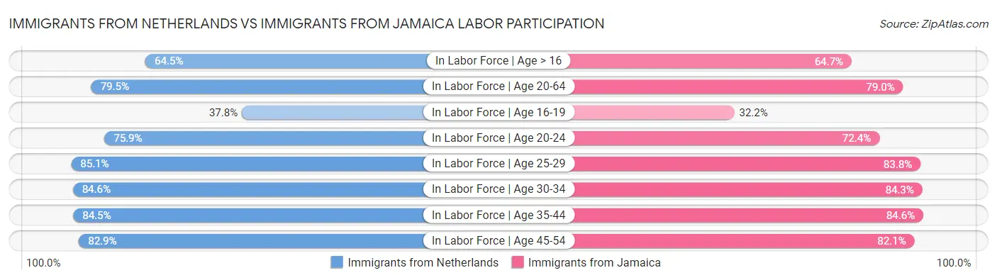 Immigrants from Netherlands vs Immigrants from Jamaica Labor Participation
