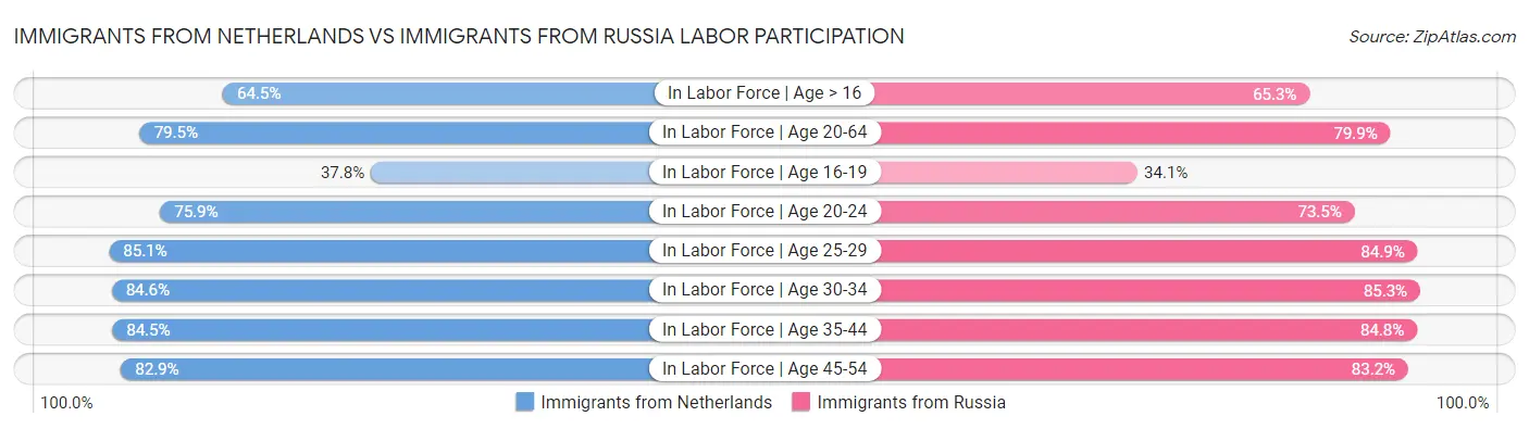 Immigrants from Netherlands vs Immigrants from Russia Labor Participation