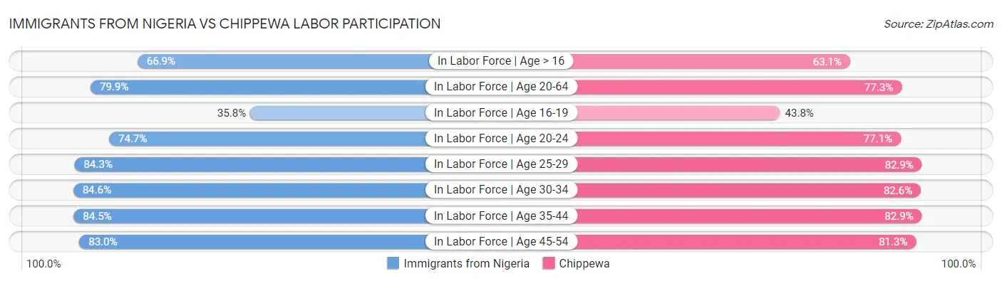 Immigrants from Nigeria vs Chippewa Labor Participation