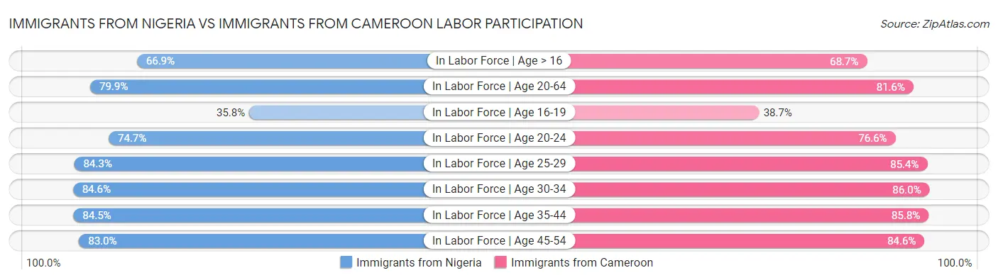 Immigrants from Nigeria vs Immigrants from Cameroon Labor Participation