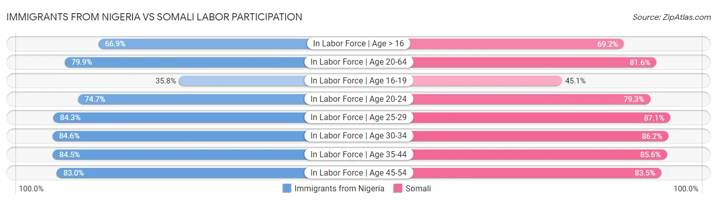 Immigrants from Nigeria vs Somali Labor Participation