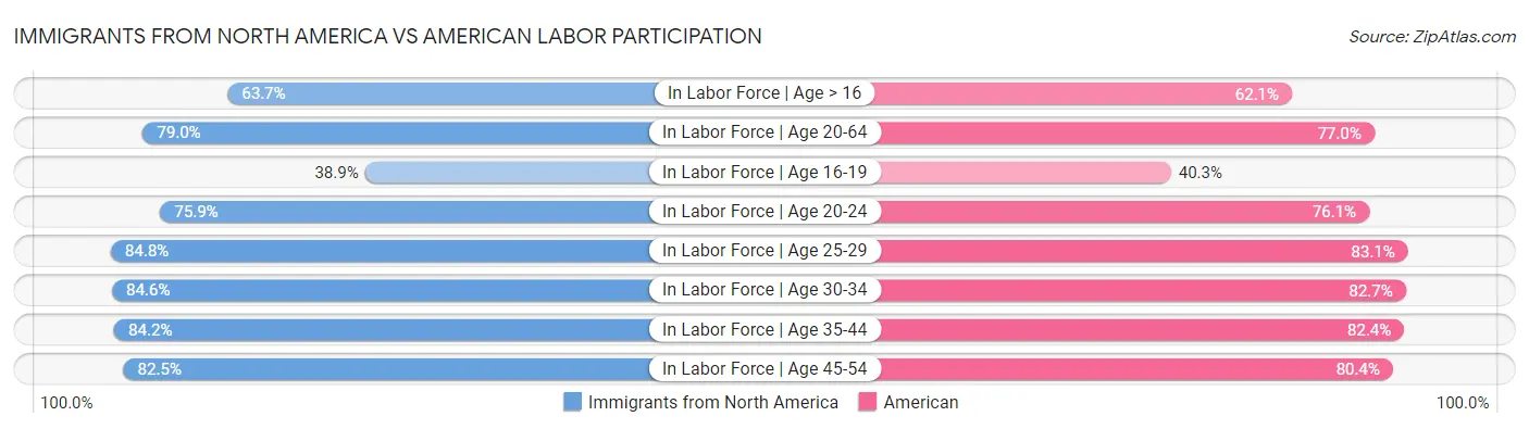 Immigrants from North America vs American Labor Participation