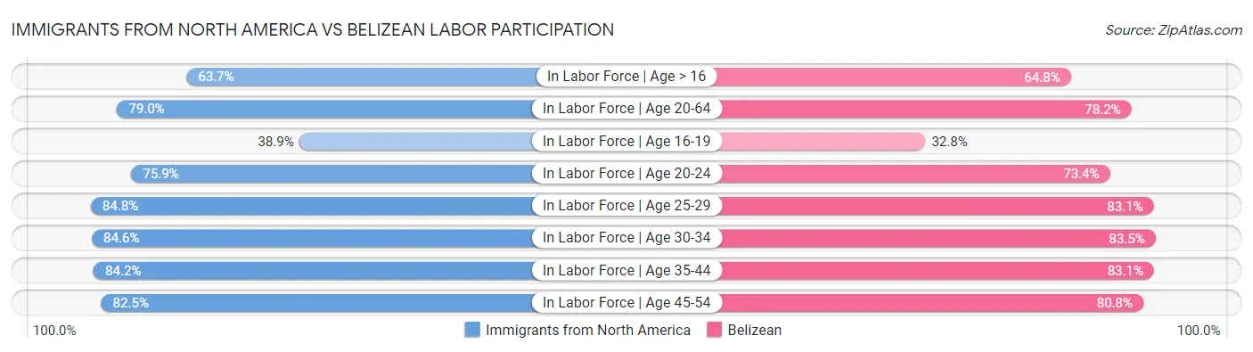 Immigrants from North America vs Belizean Labor Participation