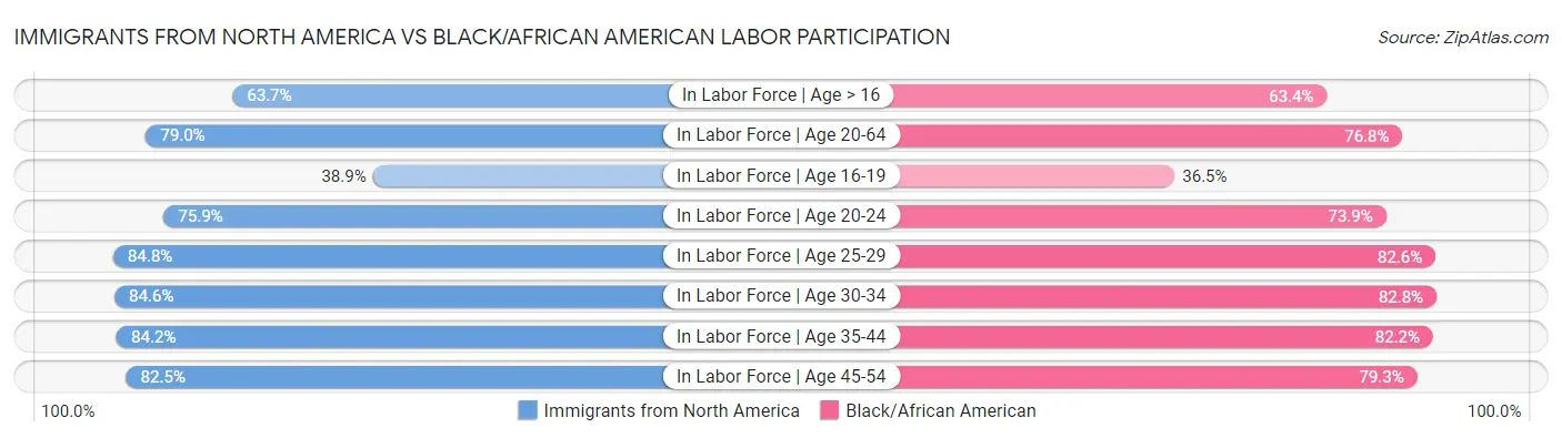 Immigrants from North America vs Black/African American Labor Participation