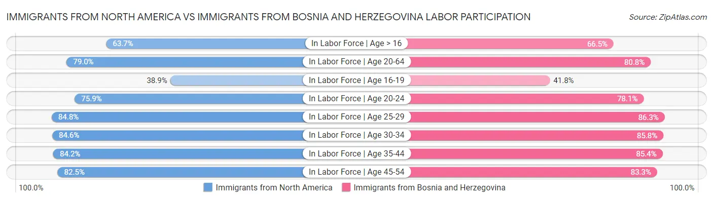 Immigrants from North America vs Immigrants from Bosnia and Herzegovina Labor Participation
