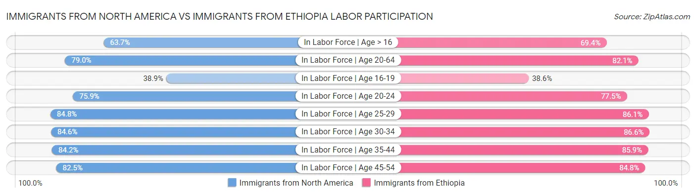 Immigrants from North America vs Immigrants from Ethiopia Labor Participation