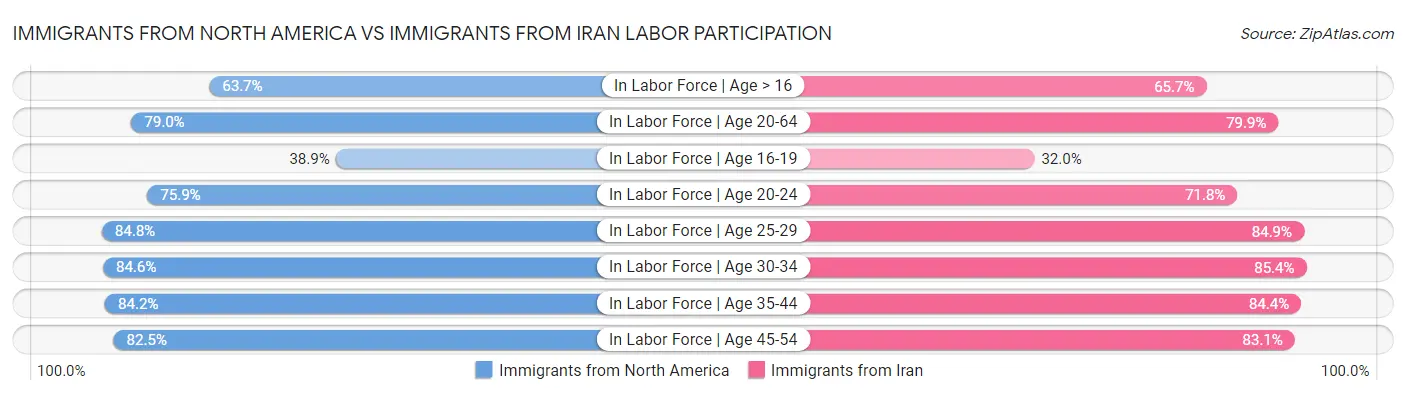 Immigrants from North America vs Immigrants from Iran Labor Participation