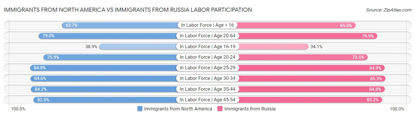 Immigrants from North America vs Immigrants from Russia Labor Participation