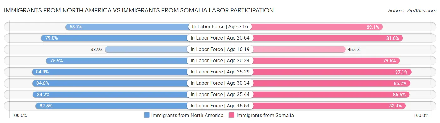 Immigrants from North America vs Immigrants from Somalia Labor Participation
