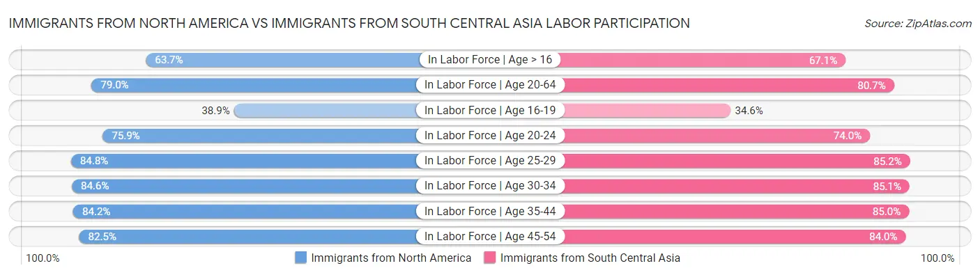 Immigrants from North America vs Immigrants from South Central Asia Labor Participation