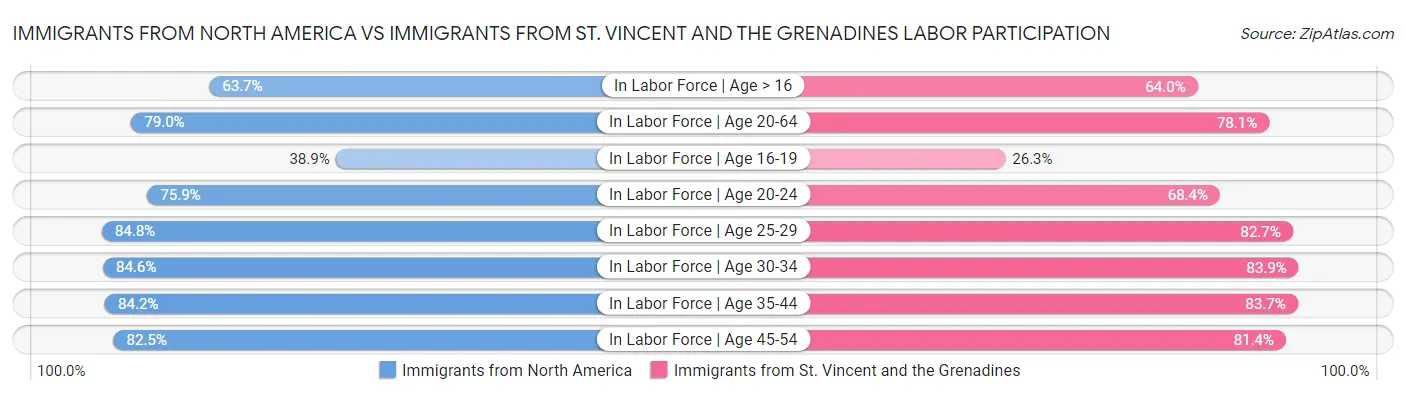 Immigrants from North America vs Immigrants from St. Vincent and the Grenadines Labor Participation