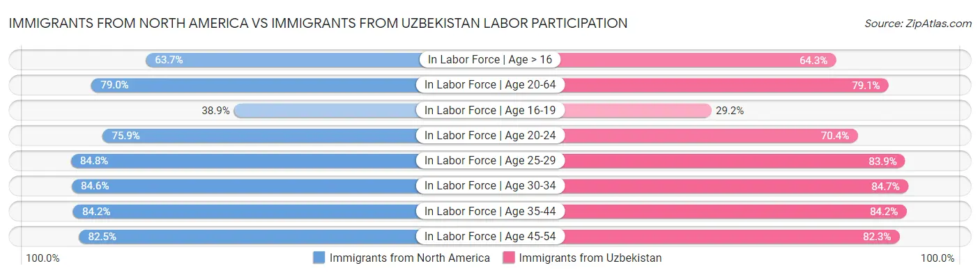 Immigrants from North America vs Immigrants from Uzbekistan Labor Participation