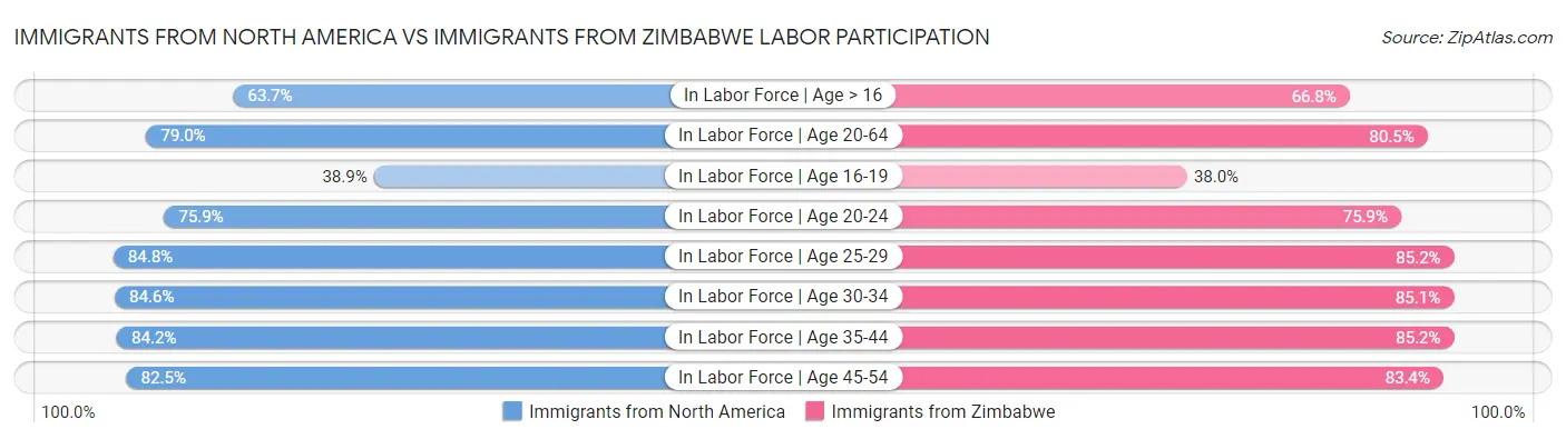 Immigrants from North America vs Immigrants from Zimbabwe Labor Participation