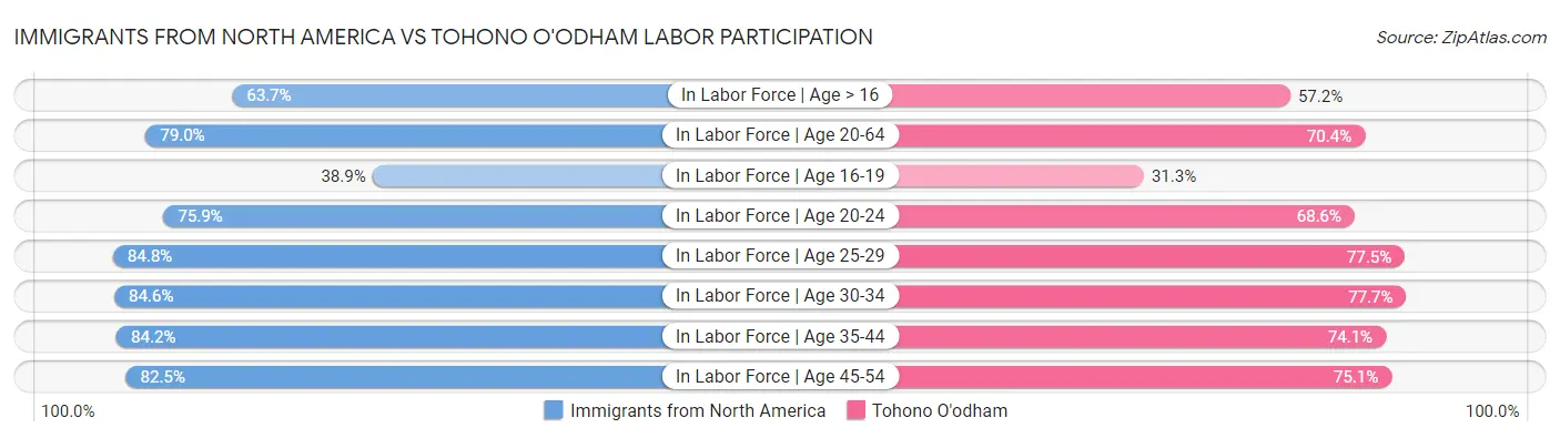 Immigrants from North America vs Tohono O'odham Labor Participation