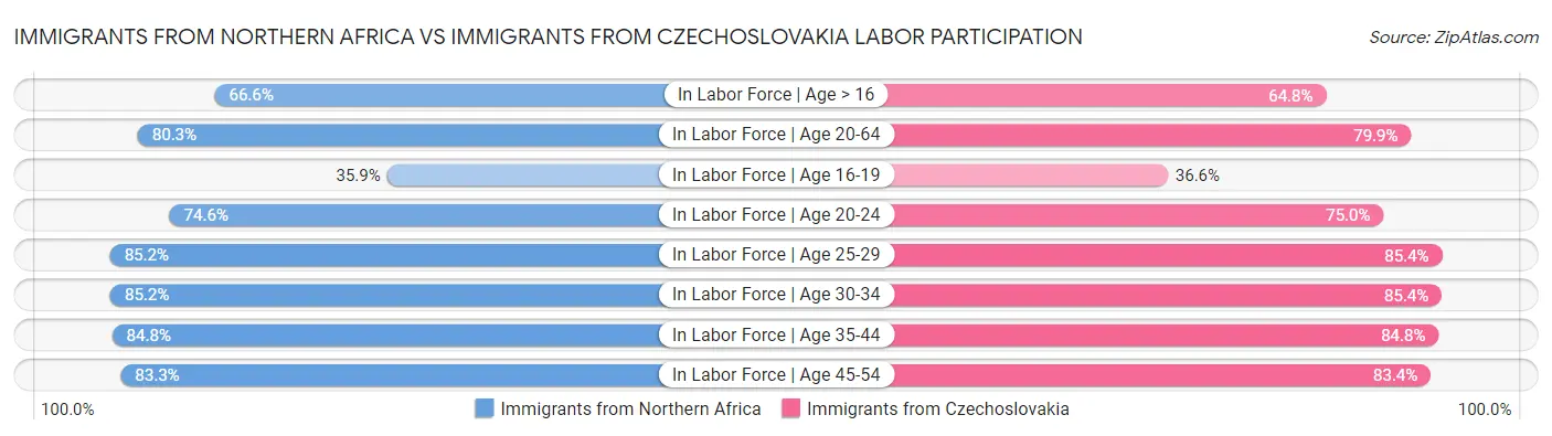 Immigrants from Northern Africa vs Immigrants from Czechoslovakia Labor Participation