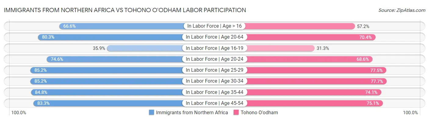 Immigrants from Northern Africa vs Tohono O'odham Labor Participation