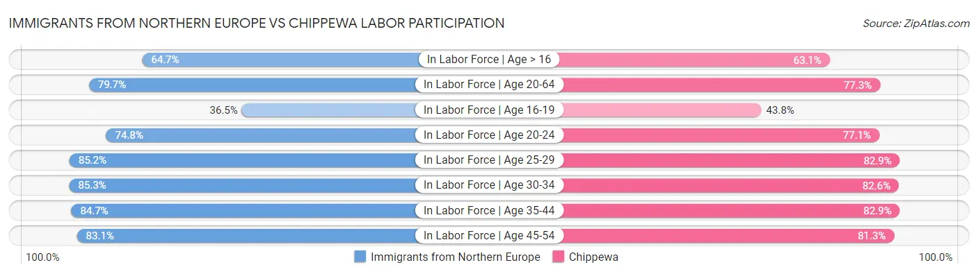 Immigrants from Northern Europe vs Chippewa Labor Participation