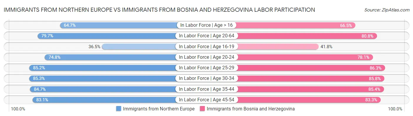 Immigrants from Northern Europe vs Immigrants from Bosnia and Herzegovina Labor Participation