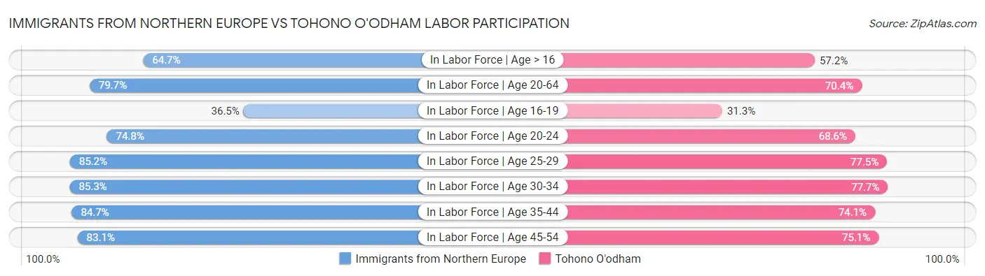 Immigrants from Northern Europe vs Tohono O'odham Labor Participation