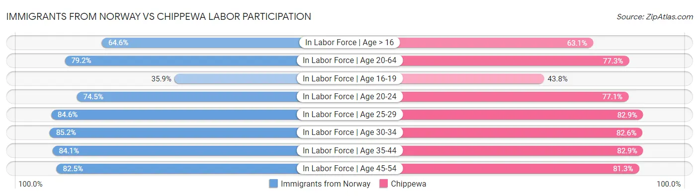 Immigrants from Norway vs Chippewa Labor Participation