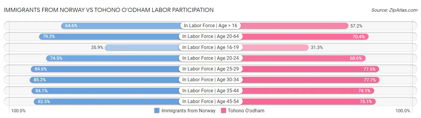 Immigrants from Norway vs Tohono O'odham Labor Participation