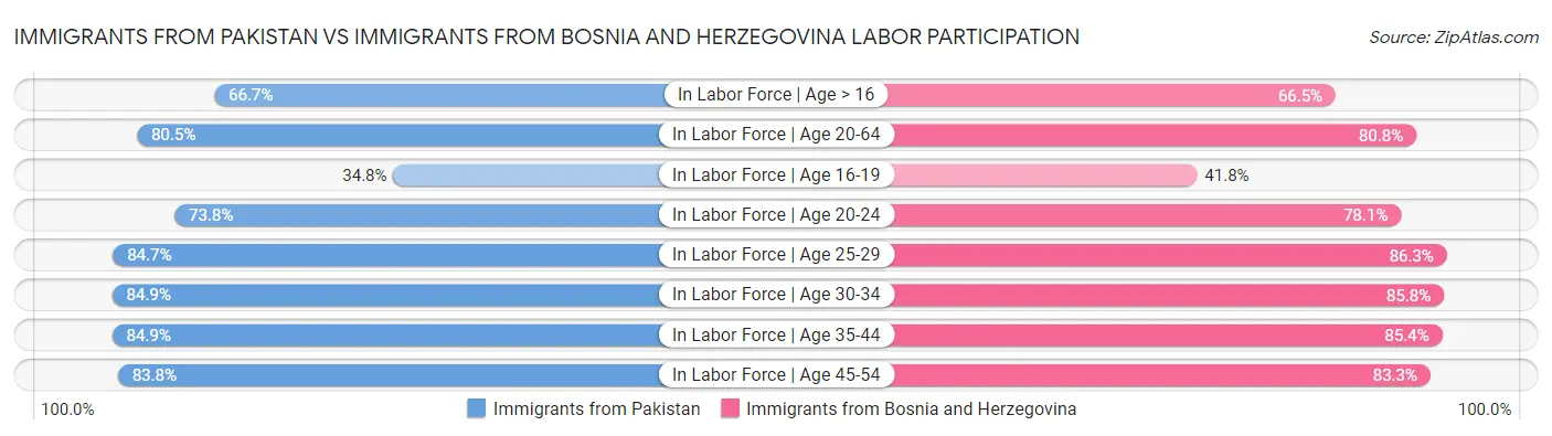 Immigrants from Pakistan vs Immigrants from Bosnia and Herzegovina Labor Participation