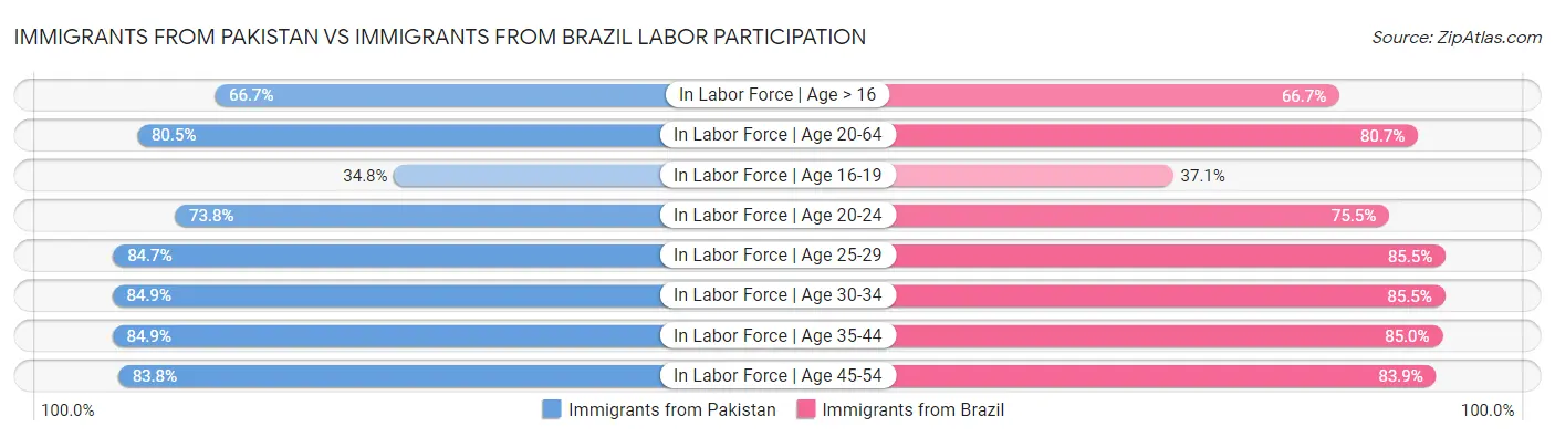 Immigrants from Pakistan vs Immigrants from Brazil Labor Participation
