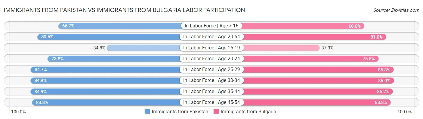 Immigrants from Pakistan vs Immigrants from Bulgaria Labor Participation