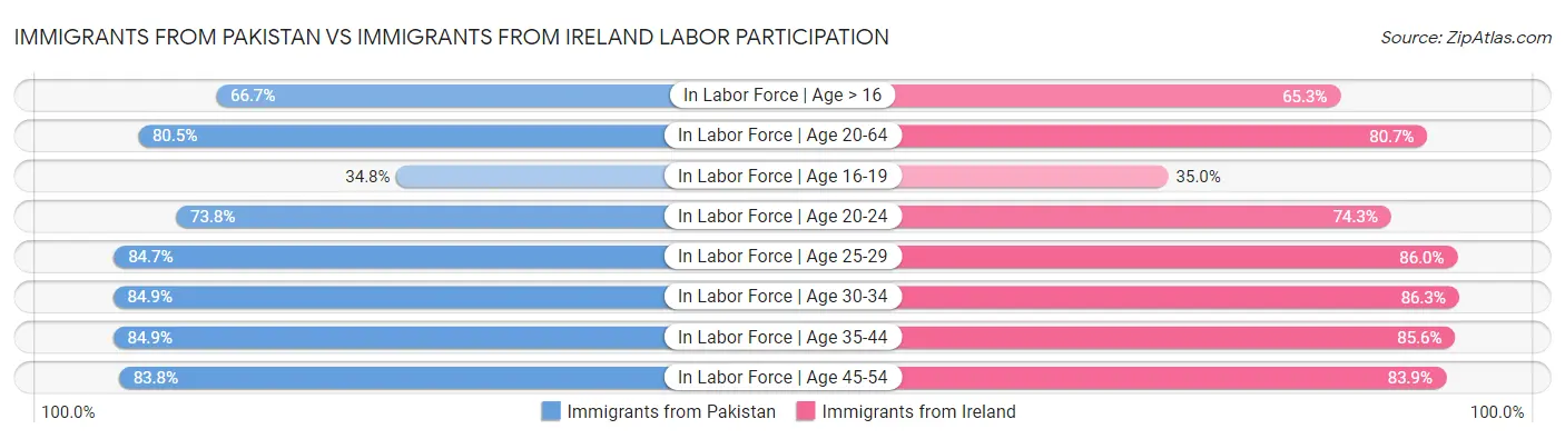 Immigrants from Pakistan vs Immigrants from Ireland Labor Participation