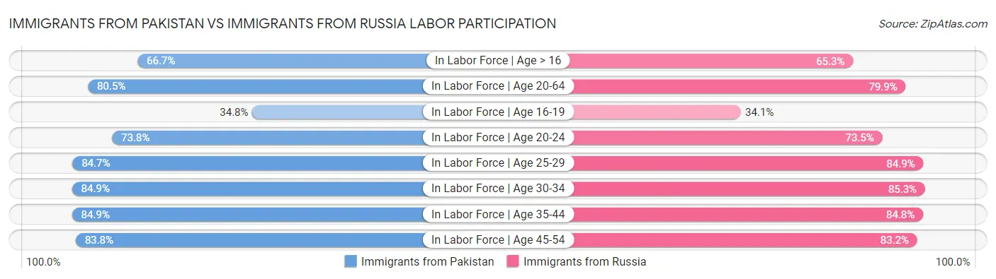 Immigrants from Pakistan vs Immigrants from Russia Labor Participation