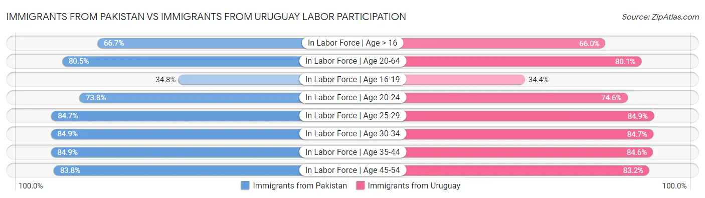 Immigrants from Pakistan vs Immigrants from Uruguay Labor Participation