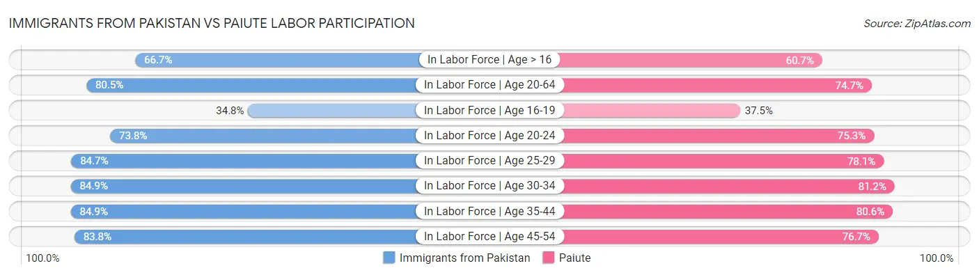Immigrants from Pakistan vs Paiute Labor Participation