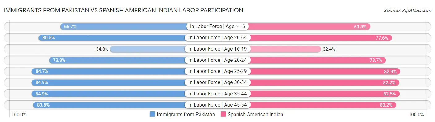 Immigrants from Pakistan vs Spanish American Indian Labor Participation