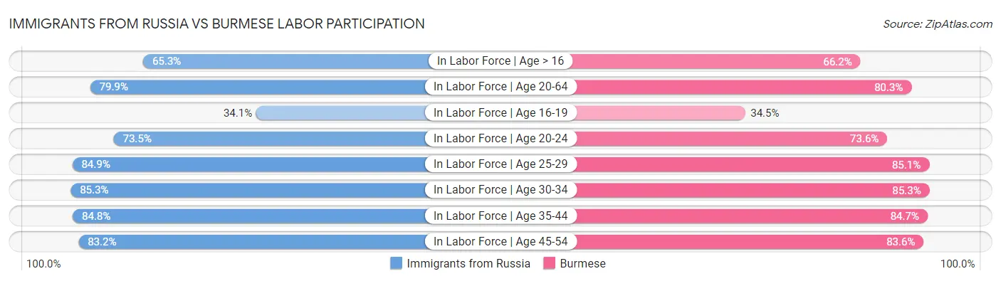 Immigrants from Russia vs Burmese Labor Participation