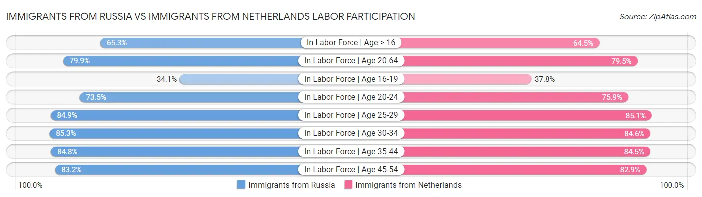 Immigrants from Russia vs Immigrants from Netherlands Labor Participation