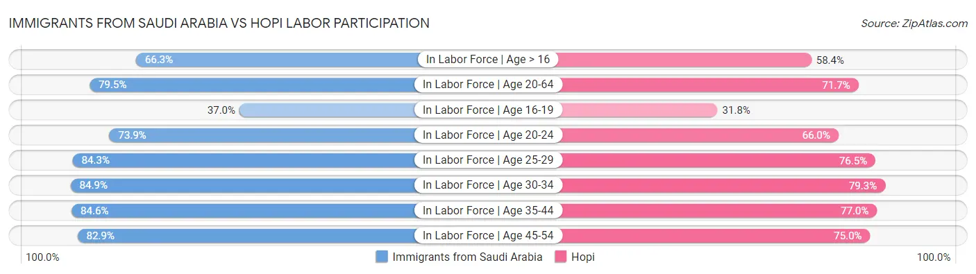 Immigrants from Saudi Arabia vs Hopi Labor Participation