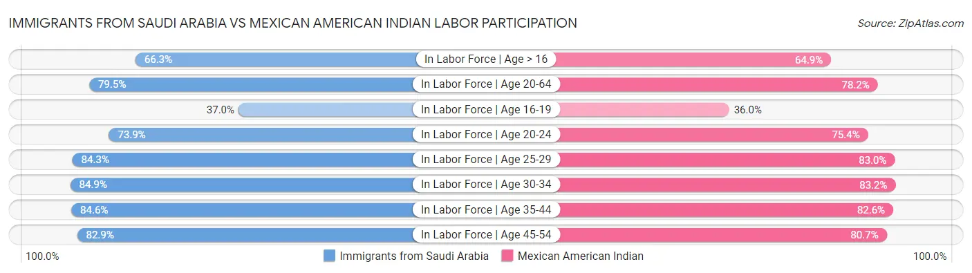 Immigrants from Saudi Arabia vs Mexican American Indian Labor Participation
