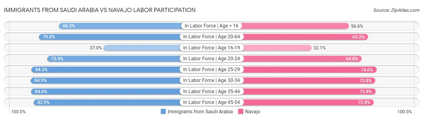 Immigrants from Saudi Arabia vs Navajo Labor Participation