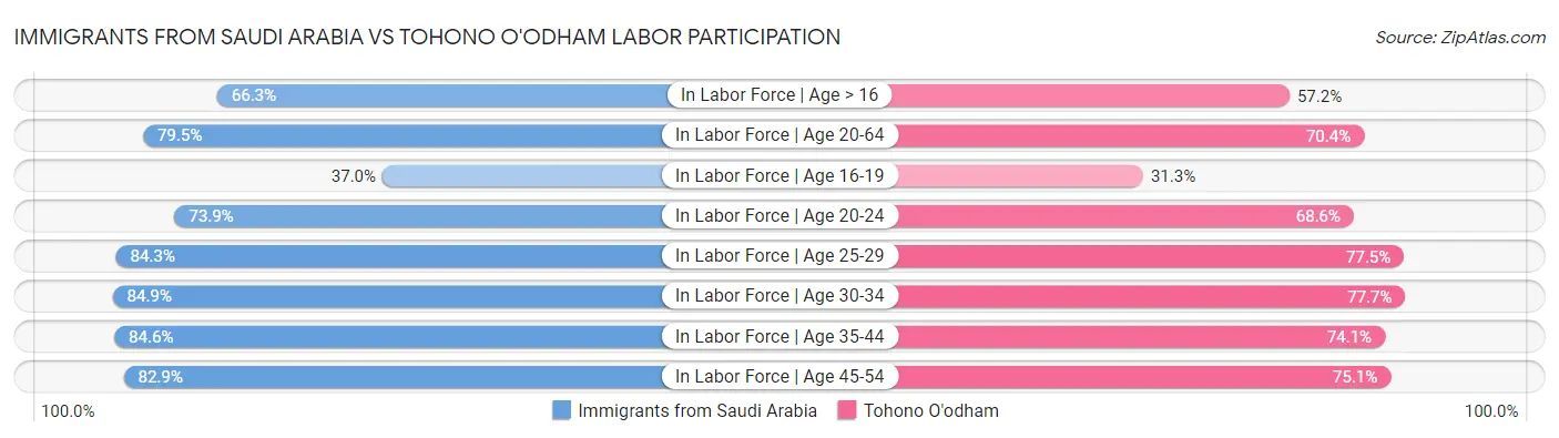 Immigrants from Saudi Arabia vs Tohono O'odham Labor Participation