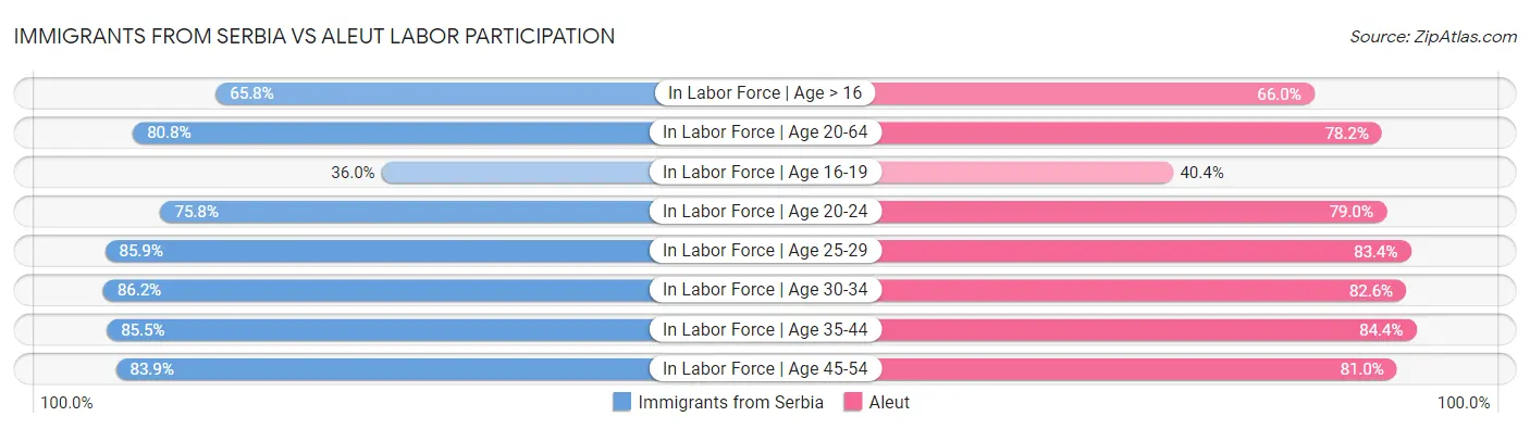 Immigrants from Serbia vs Aleut Labor Participation