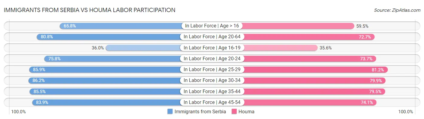 Immigrants from Serbia vs Houma Labor Participation