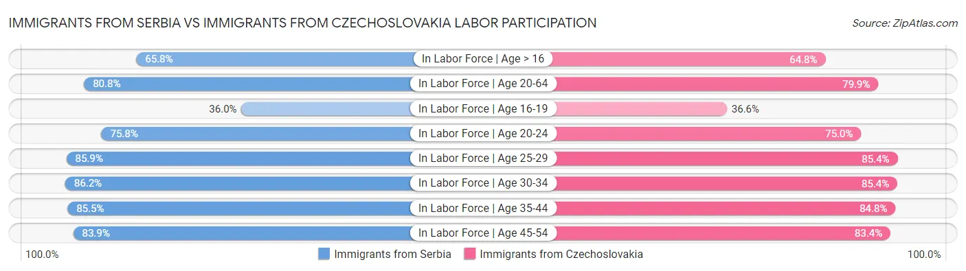 Immigrants from Serbia vs Immigrants from Czechoslovakia Labor Participation